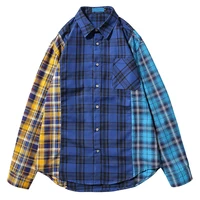 

OHMYJUST factory outlet New Men Custom Streetwear contrast color sweatshirt cotton plaid flannel shirts