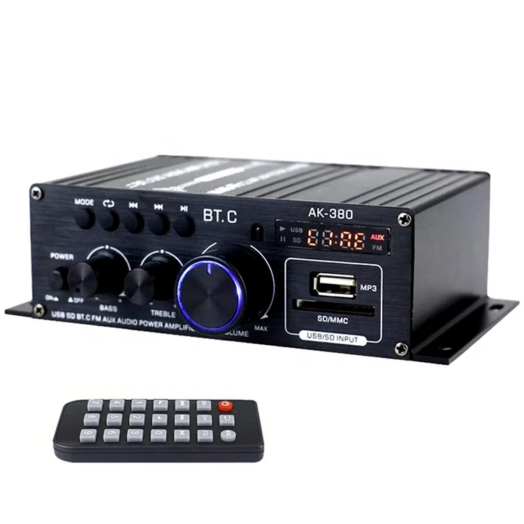 

AK380 40W+40W Mini Audio Power Amplifier with EU Plug Power Adapter 12V 5A Portable Sound Amplifier Speaker Amp for Car and Home, Black