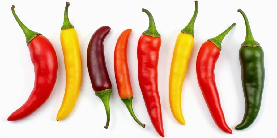 Chili peppers arranged by heat level with Scoville chart