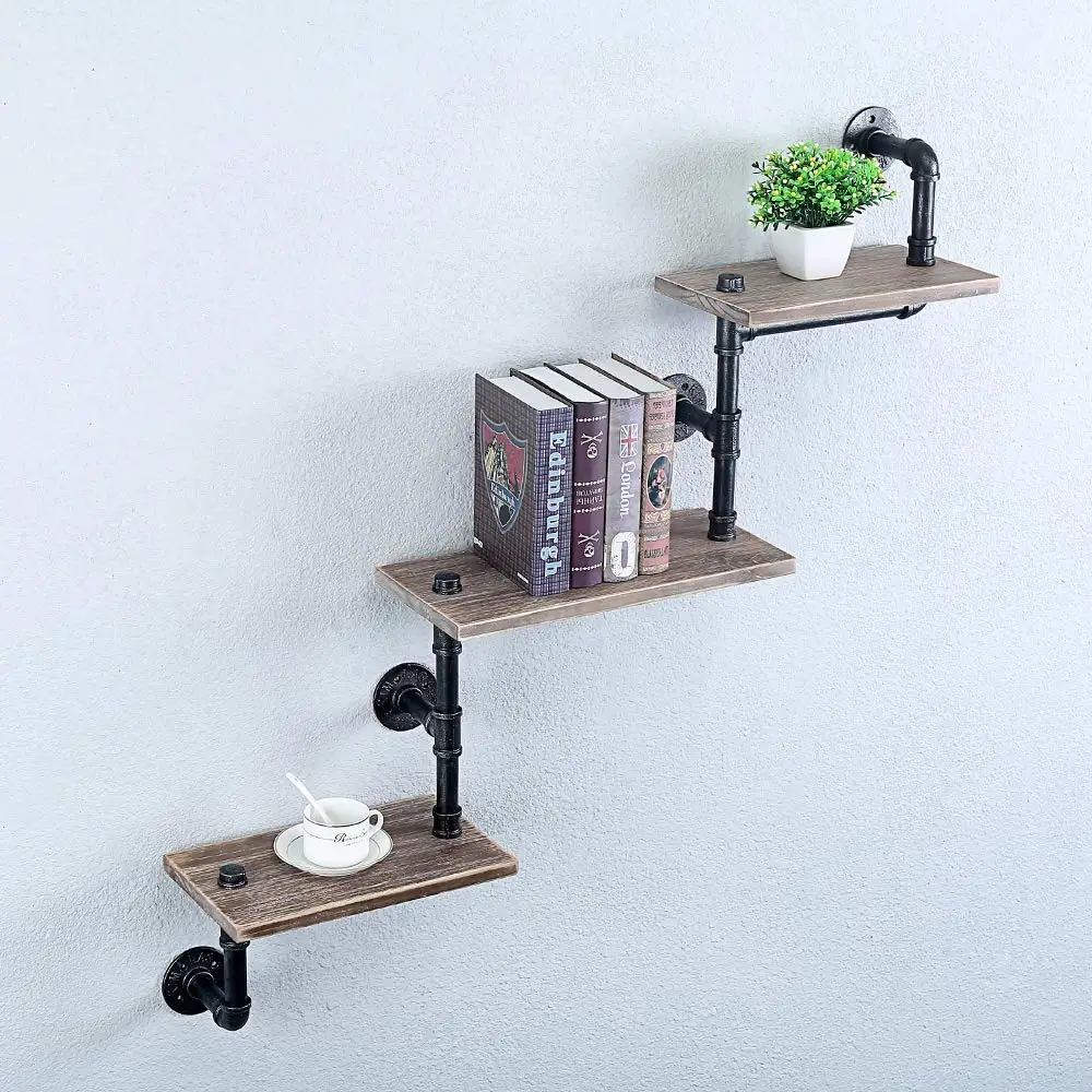 

Industrial Pipe Shelf Wood Shelves Wall MountedMetal Pipe Shelves Floating Book ShelvesSteampunk Wall Shelves For Office