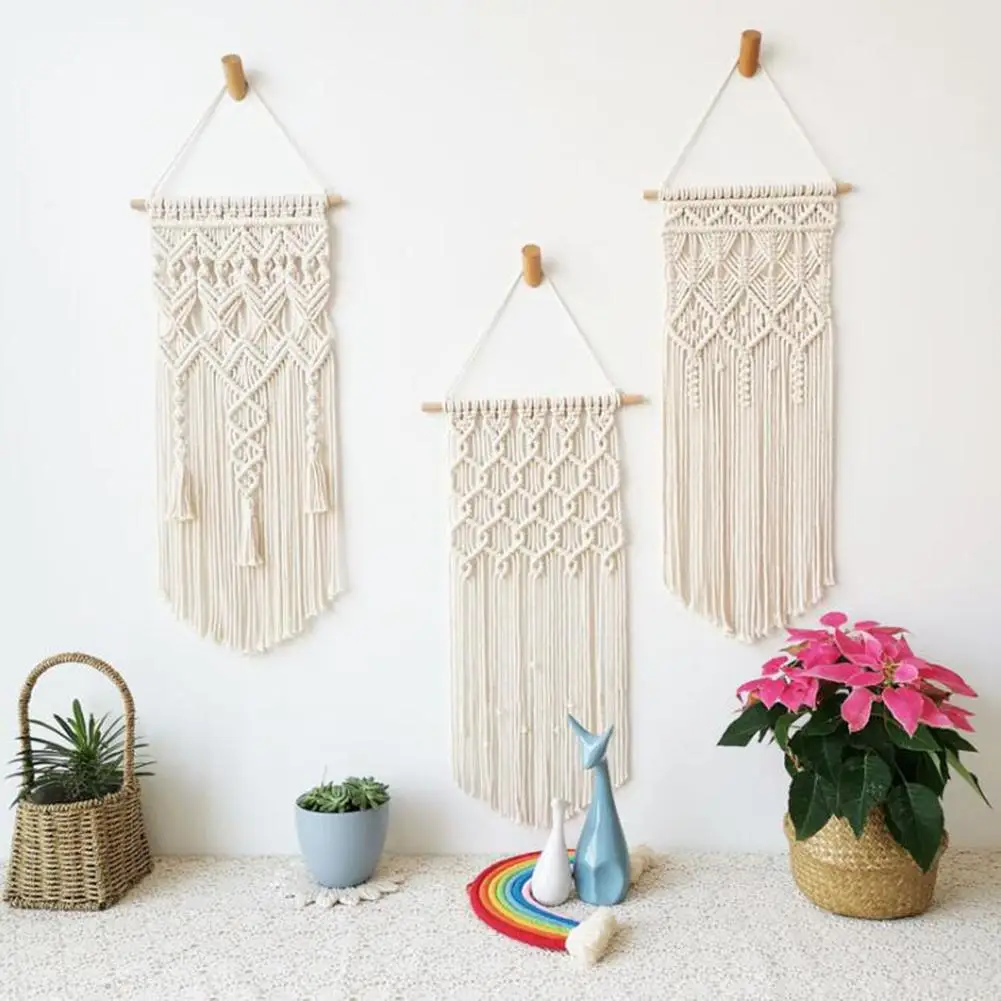 

Macrame Woven Nordic Bohemian Cotton Rope Tassel Tapestry Dorm Room Decoration Macrame Wall Hanging makramee