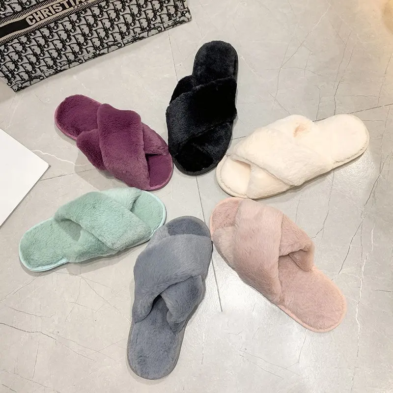 

2021 New Promotion Women Platform Rabbit Fur Slides Slippers Sandals