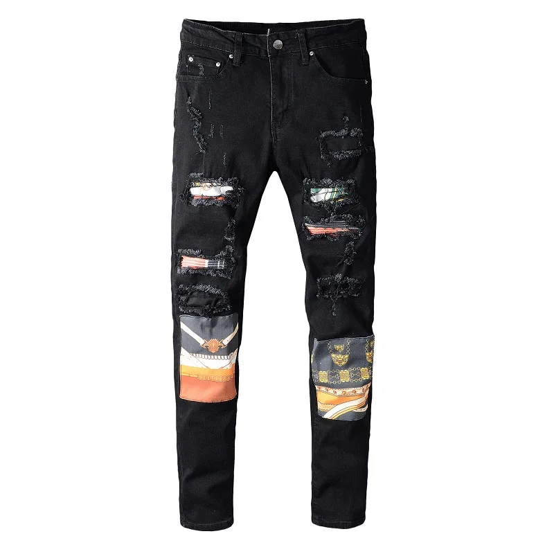 

OEM High quality custom destoryed ripped men's denim Biker trousers plus size from 28 to 40 jeans, Picture