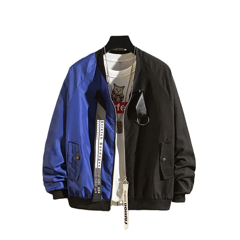 

2020 wholesale clothing cheaper fashion jacket thin custom logo coat Splicing bomber men's jackets, Blue, black, white