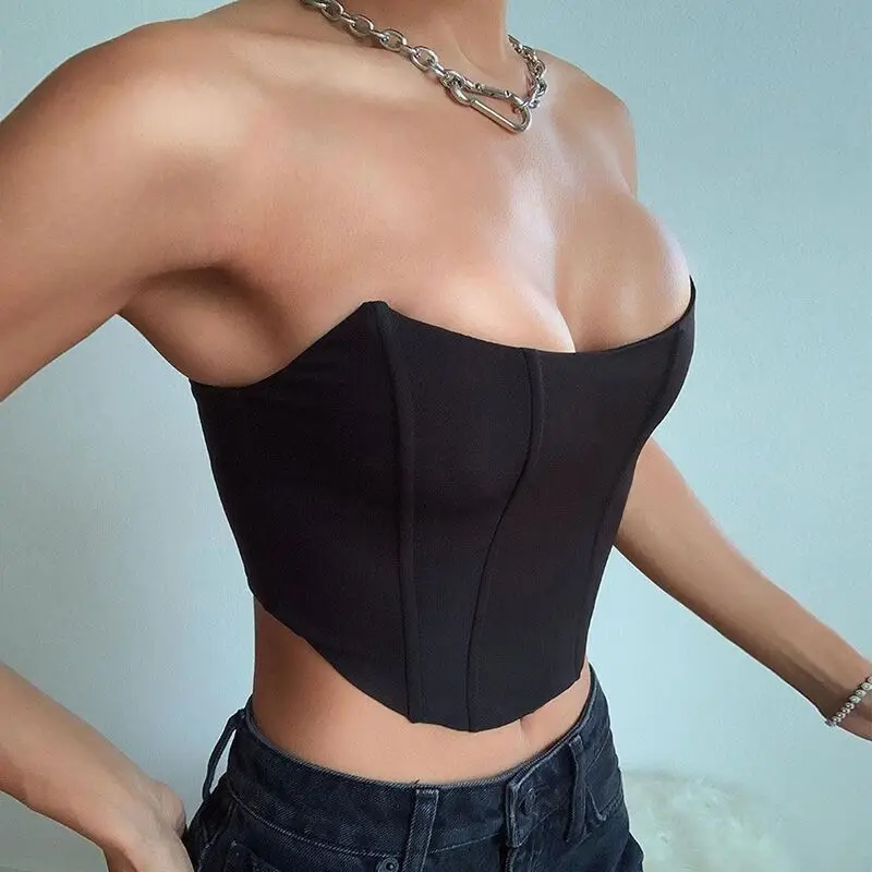 

Fashion Corsets Push Up Bustier Corset Off Shoulder Crop Top Solid Strapless Tube Top Bandeau Streetwear Corsets Bustiers, Multi-color