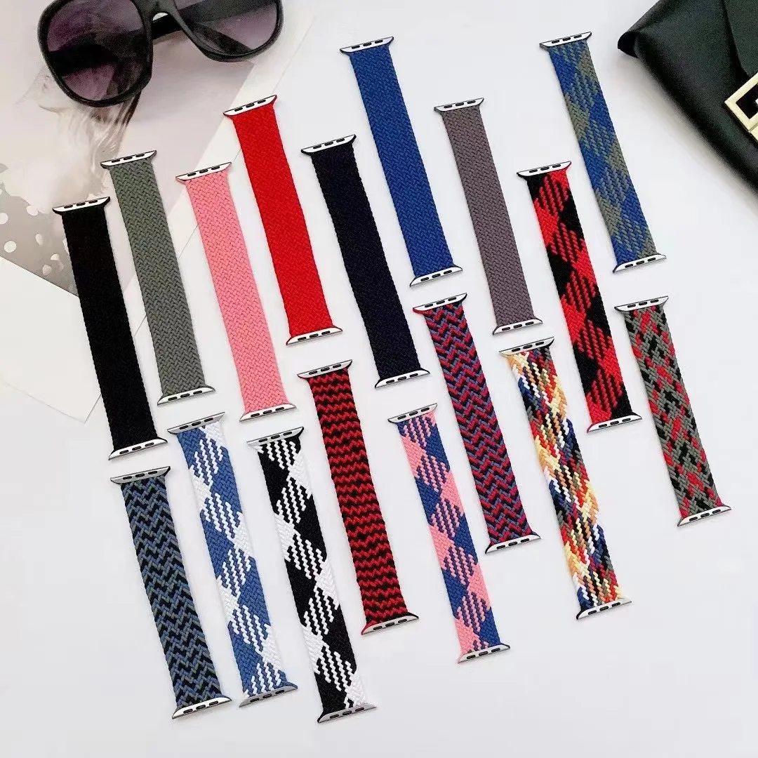 

2021 New Braided Solo Loop Nylon Woven Watch Bands for Apple Watch 38mm 42mm Elastic Stretchable Wristband