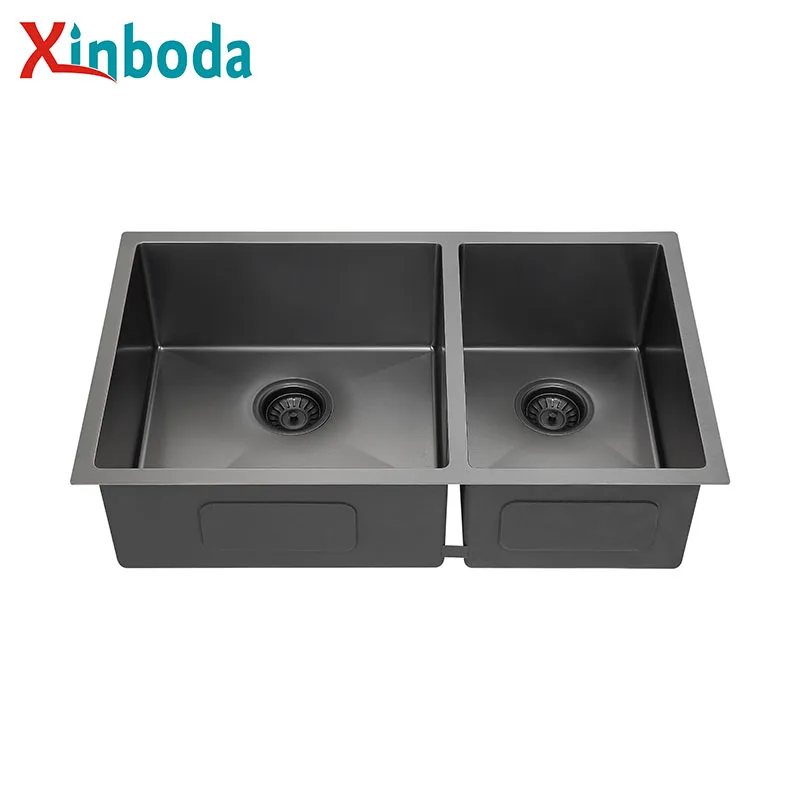 Wholesale Manual Sink Double Nano Undermount Handmade Wash Basin Stainless Steel Kitchen Sink