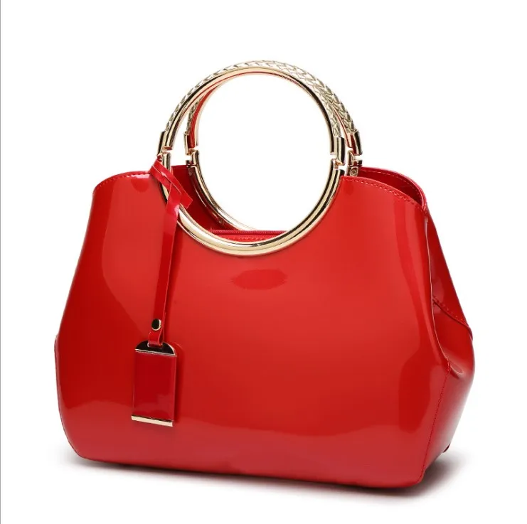 

Trendy luxury texture ladies PU Patent leather hand bags women Shiny Glossy wedding bag female