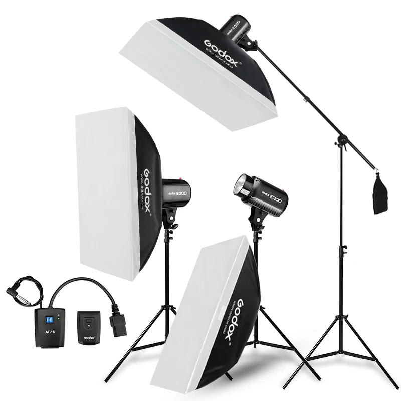 

900Ws Godox 3x E300 Strobe Studio Flash Light Kit 900W - Photographic Lighting - Strobes+Light Stands+Triggers+Soft Box+Boom Arm, Other
