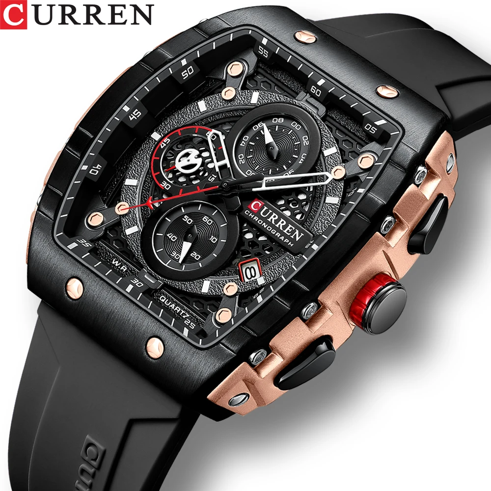 2023 New CURREN Men Watch Square Man Hollow Quartz Watches Chronograph 3ATM Waterproof Men's Wristwatches Hot Sale Clock