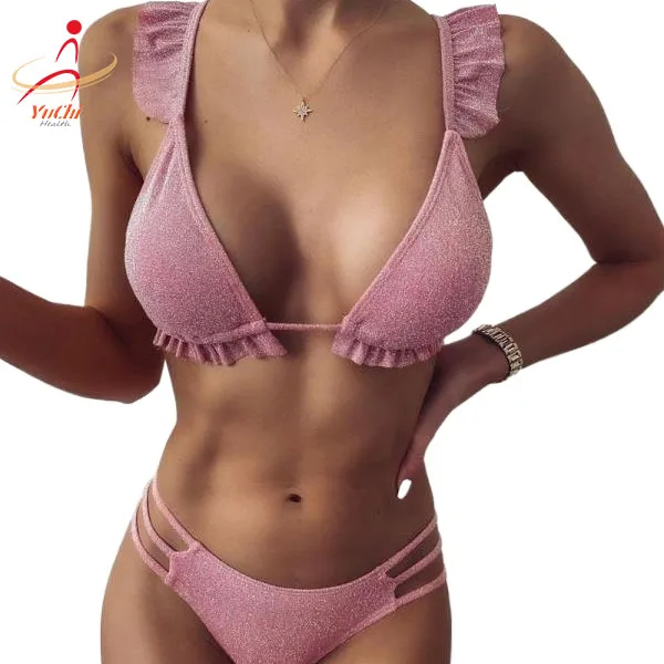 

Women's frills flounces cute Bathing Suits sexy bikinis two-piece swimsuits, Pink, red, light green, blue
