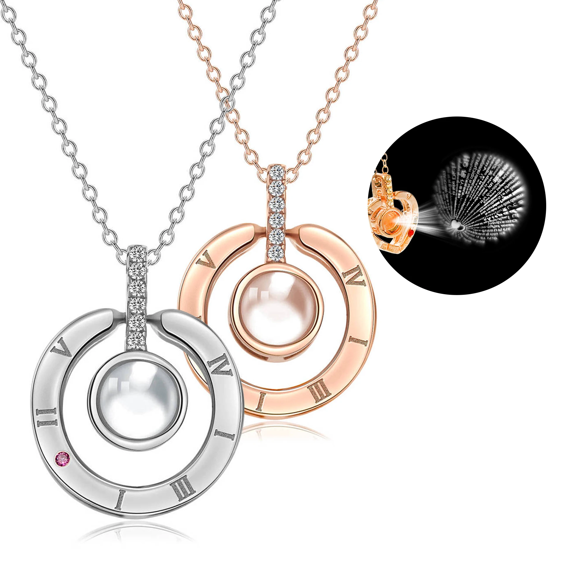 

Q768 Personalized Initial I Love You 100 Languages Necklace Female Roman Rose Gold Silver Pendant Love Projection Necklace, 26 color