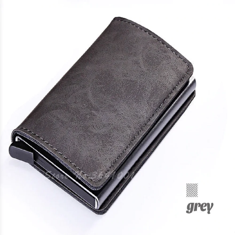 

JCX/Blocking Vintage Automatic Leather Credit Card Holder Aluminum Alloy Metal Business ID Multifunction Cardholder Wallet