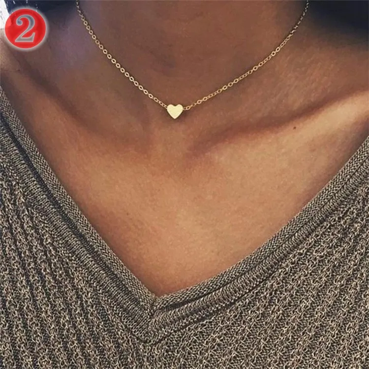 

Hot Sale 20styles Tiny Heart Necklace for Women Chain Heart Shape Pendant Gift gold silver Ethnic Bohemian Choker Necklace, 20clors