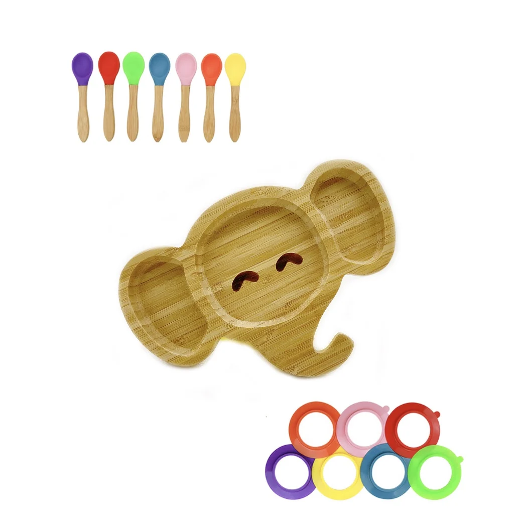 

Baby Feeding Plate And Spoon Setl And Stay Put Suction Ring Bamboo Baby Products, Natural bamboo color