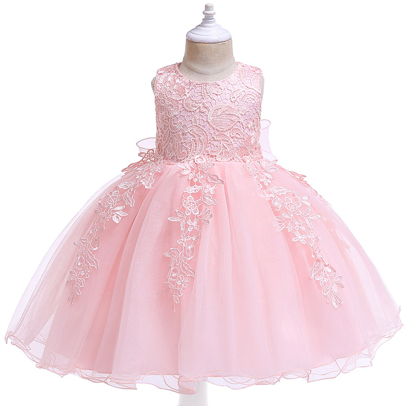 

2021 Summer fashion Lace Tulled Lovely Beading Big Bow Birthday Party Fancy Ball Gowns Flower Girl Dresses