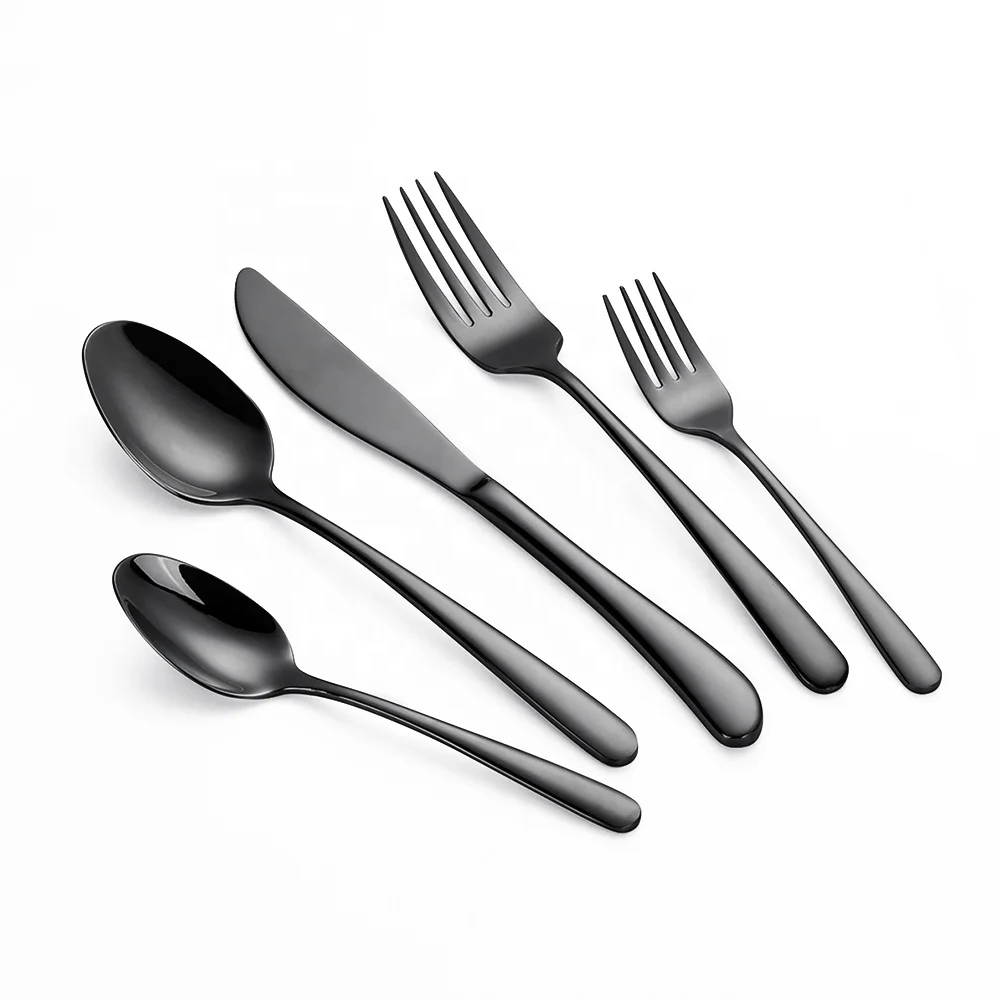 

Elegent Matte Black Silverware Set Satin Polished 18-10 Stainless Steel Flatware Set Black Cutlery Set 24Piece