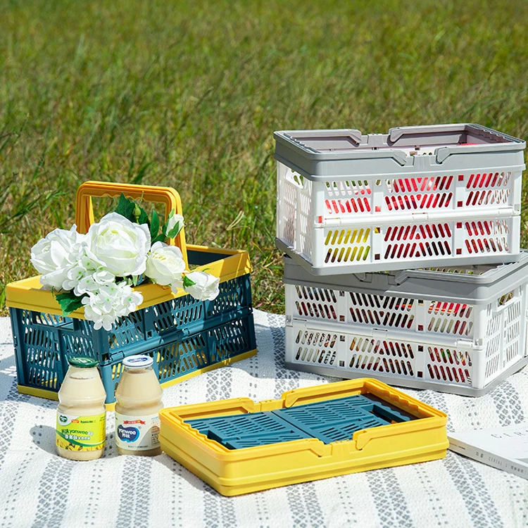 

Portable Folding Basket Portable Food Basket Picnic Basket, Blue/white