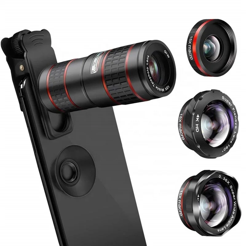 

Aipaxal 5 in 1 Phone Camera lens Kit 12X Vari-focal ZoomTelescope Telephoto Lens Mobile Phone Camera Lenses For iPhone, Black