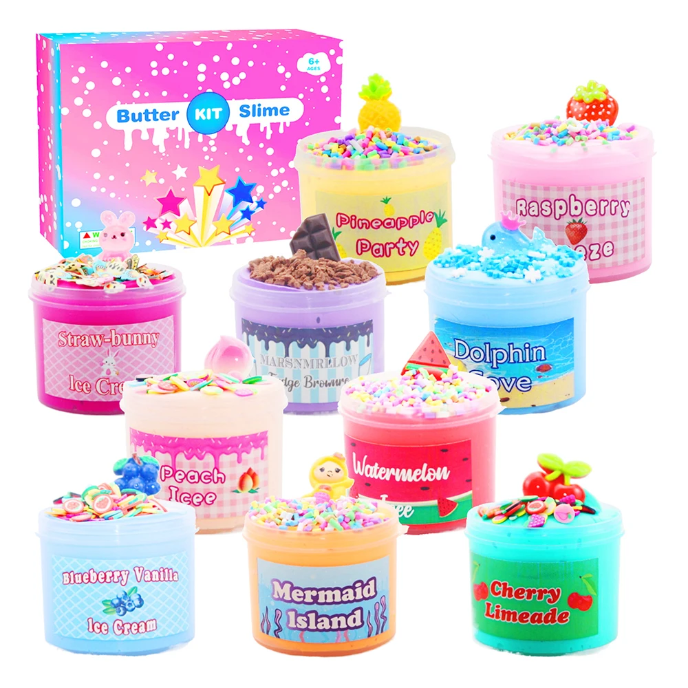 

10 Pack 60ml DIY Kids Toys Soft Non Sticky Scented fluffy butter Cotton Mud fruit slime kit for girls and Boys