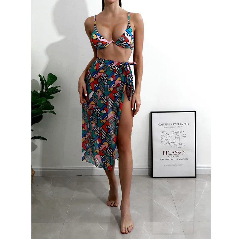 

Hot Sale Custom Printing Swimwear Sexy See Through One Piece Bathing Suit Split Body High Waist Swimsuit Cover Up Dresses, Customized color
