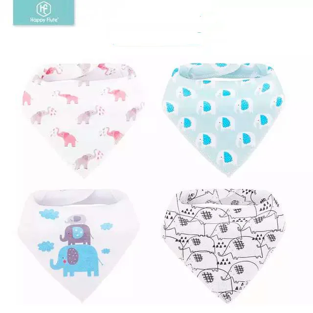 

Happyflute 4pcs/set 100% cotton baby bandana bib cute print saliva towel baby bib soft baby feeding bib with snap, Multi color