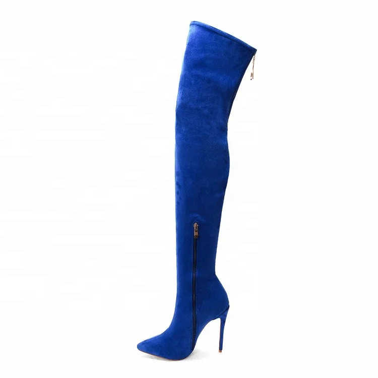 

Wholesale Stretch Sexy Solid Plus Size 43 Side Zip Women Over Knee High Boots Stiletto Ladies Pointed Toe Back Zip Long Booties, Blue,black,red,grey,green