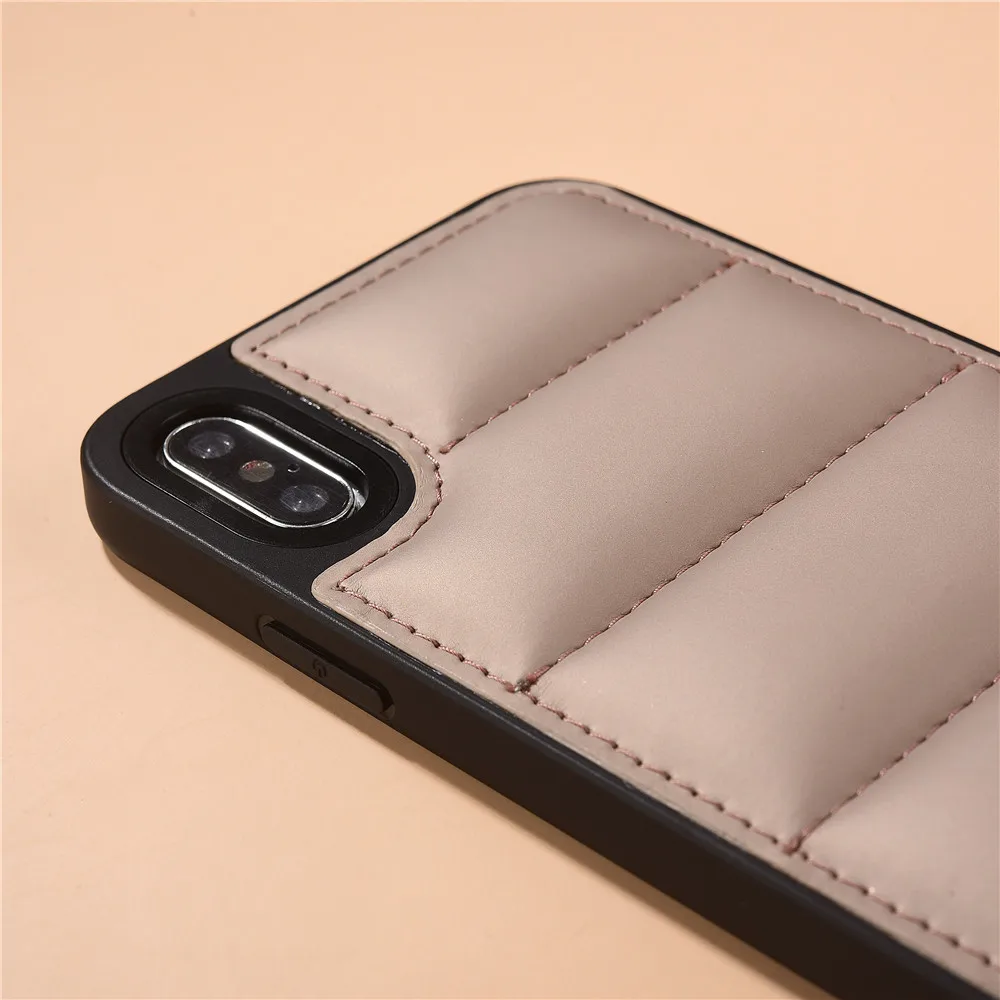 

puffer cell leather UV print winter warm factory down jacket mold leather custom cell phone case for iphone 12 13 13 pro