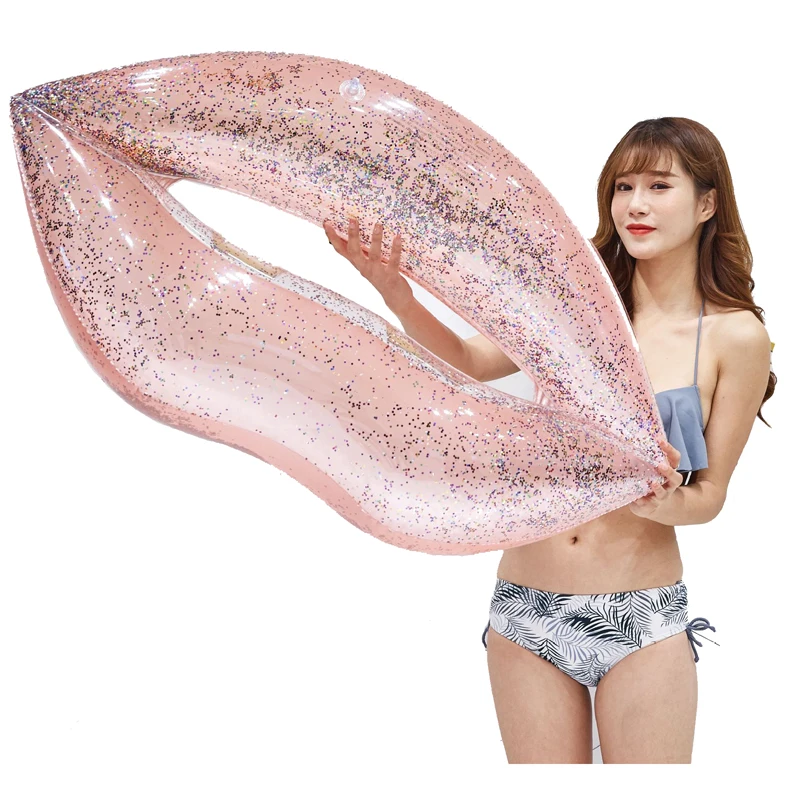 

New Fashion glitter Inflatable Lip swim matress float, Transparent pink