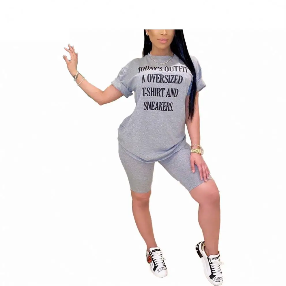 

New 2020 Casual Letter Printing Casual Two Piece Suit Womens Short Sets