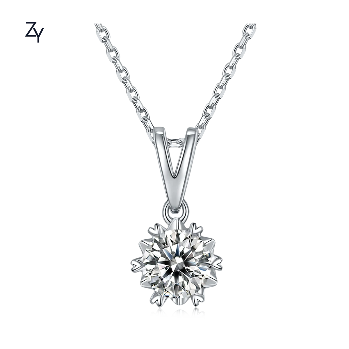 

ZHUANGYEE Snowflake Luxury loose Round Cut 1ct moissanite 925 Sterling Silver 18k gold plated Pendant Necklace for women Jewelry
