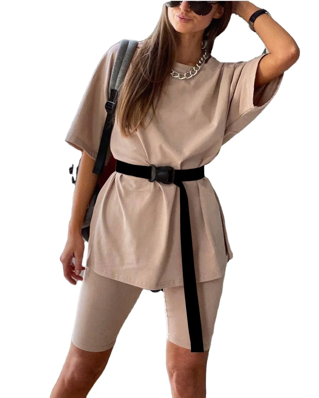 

2021 hot sale new women's suit fashion belt solid color loose casual two-piece suit