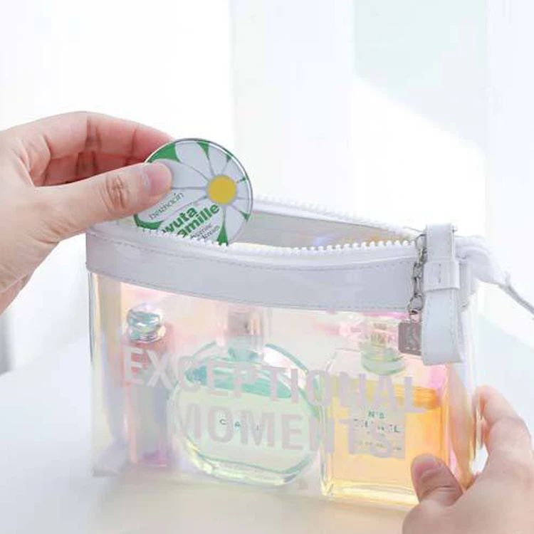

Wholesale oem clear travel holographic pvc cosmetic bags small rainbow makeup laser pouch