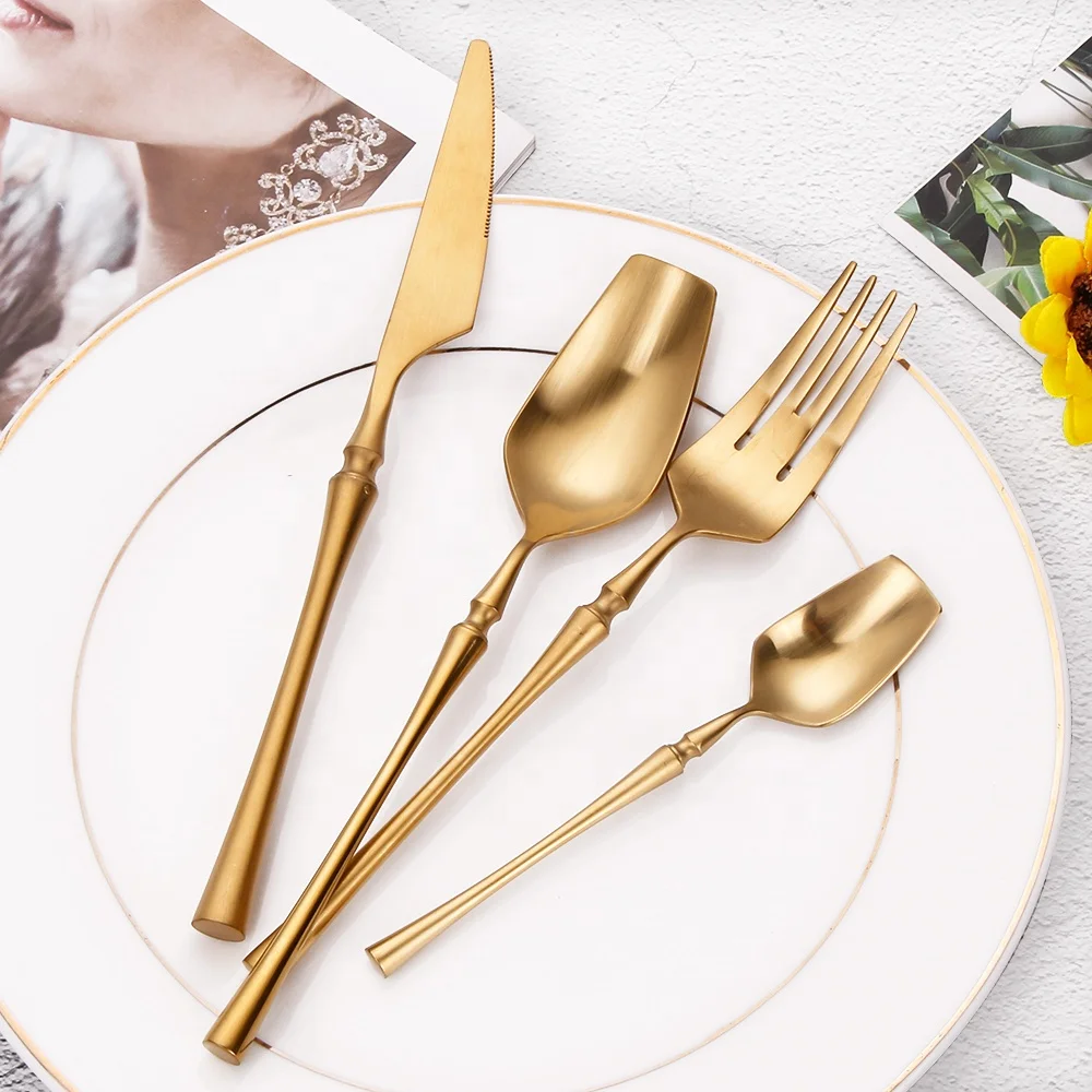 

Multipel Color PVD Coating High Quality Stainless Steel Gold Flatware Matte Gold Cuttlery Cutlery Set Spoon Fork Knife