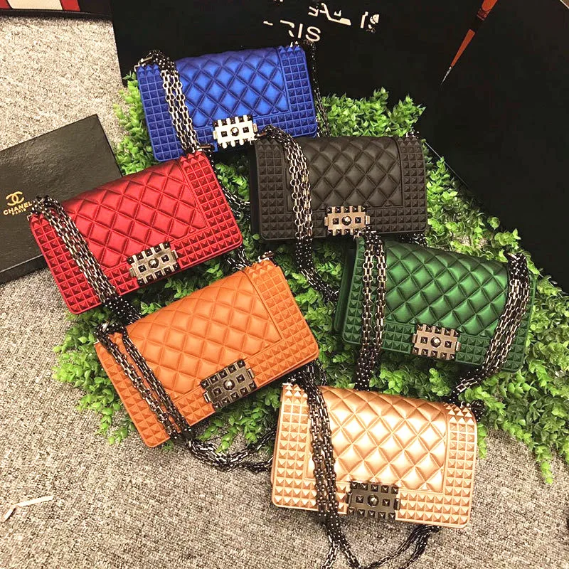

New Fashion Color Women Purses Chain Matte Lock Jelly Handbags Crossbody Bag