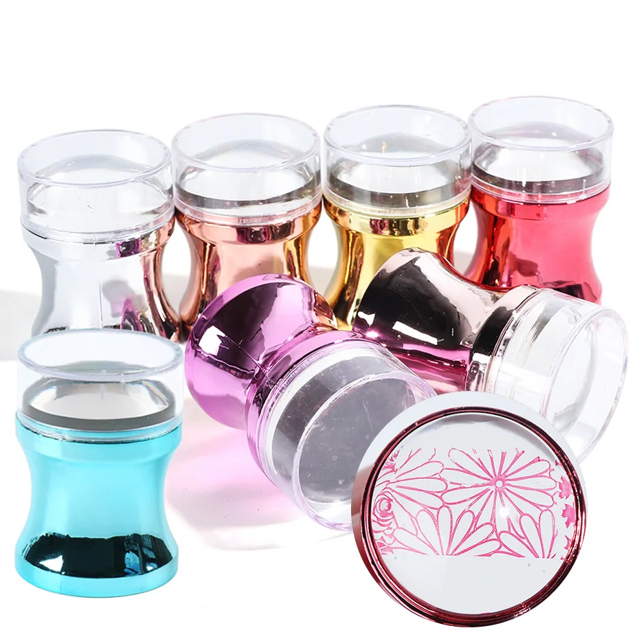 

7 Colors Clear Jelly Silicone Head Nail Stamper and Scrapers Metallic Handle Nail Art Stamping Tool Image Print Manicure