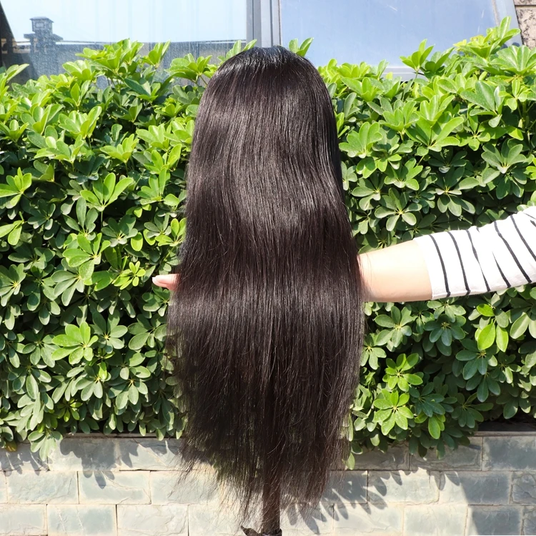 

Remy virgin brazilian human hair lace front wigs with bangs, straight lace front human hair wigs with baby hair, Natural color