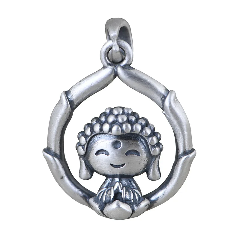 

Wholesale Sterling Silver 990 Vintage Pendant Men and Women 3D Design Cartoon Maitreya Buddha Necklace Pendant Jewelry