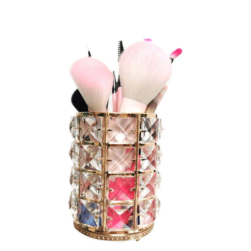 

New Christmas Gift Custom Cosmetic Make up brushes Storage Case Gold Crystalpen tray Makeup Brush Holder Cup