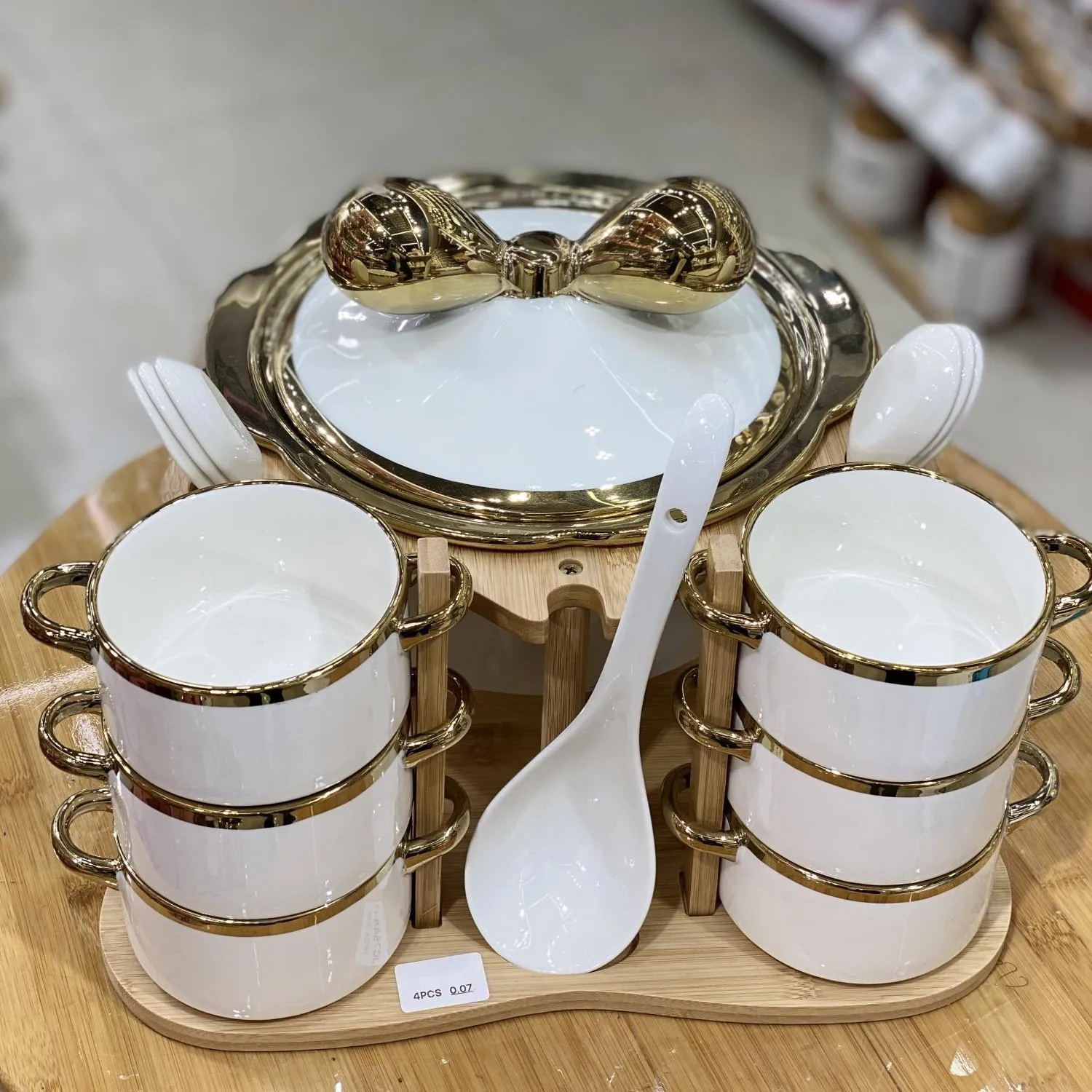 

Fashion Restaurant&home&hotel use Ceramics soup and bowl set with Bamboo Base homedecor kitchenware use
