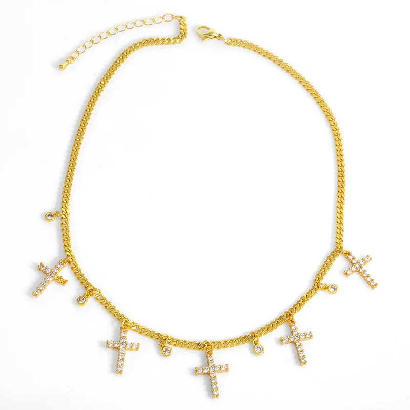 

Wholesale womens 18K gold plated zirconia religious cross charms necklaces jewelry