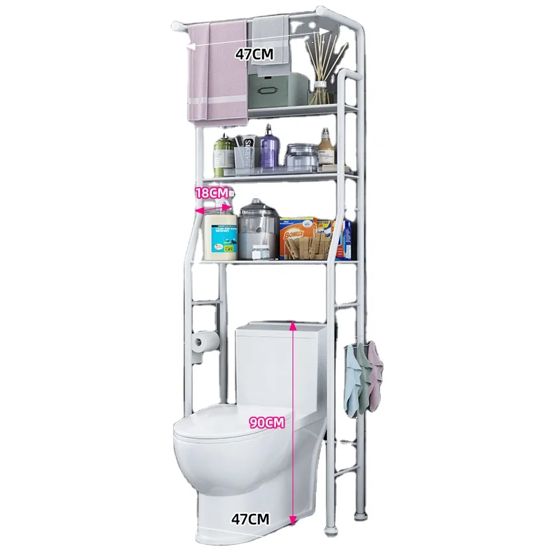 

Popular Fashion Display Toilet Rack Shelf Storage Bathroom with Towel Bar, White