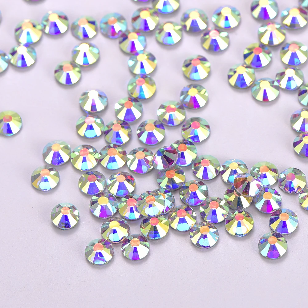 

Wholesale Crystal AB Color Hot Fix Glass Flatback Rhinestones SS3-SS50 for Bling Belt Bikini and Art Decoration