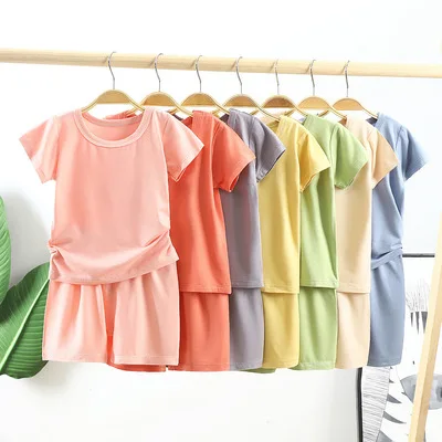 

2021 Summer Kids Clothes Solid Color T-Shirt + Shorts 2Pcs Suit Children's Clothing Sets Girl Boys Clothing Baby Clothes