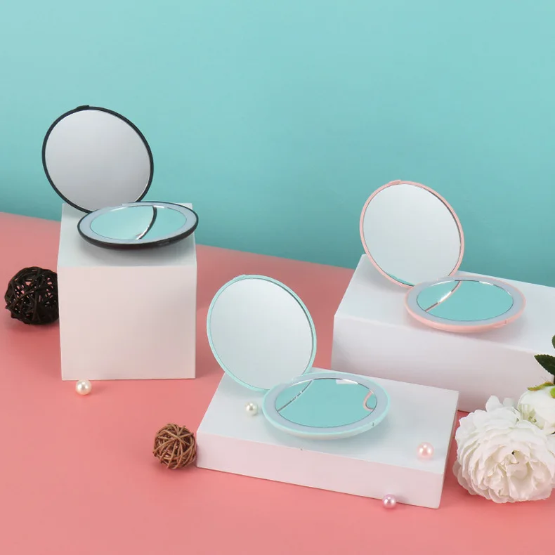 

Double Sides Round Mini Led Lights Acrylic Black Beauty Makeup Mirror