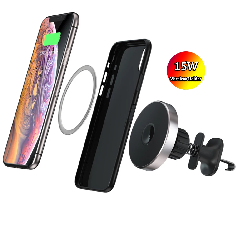 

DHL Free Shipping 1 Sample OK Wholesales 15W Wireless Mobile Phone Charger For Car With Magnetic Phone Holder For iPhone