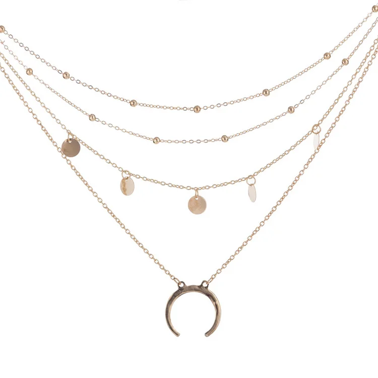 

Korean jewelry metal alloy multi-layer moon pendant custom hip hop necklace
