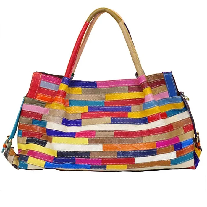 

Women Multicolor Boston Bag Leather Colorful Patchwork Large Tote Handbag Hobo Purse Crossbody Bag, Black, white, multicolor