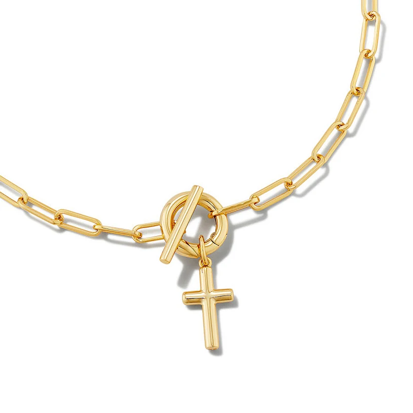 

Gemnel minimalist 925 sterling silver 18k gold plated cross paperclip chain necklace