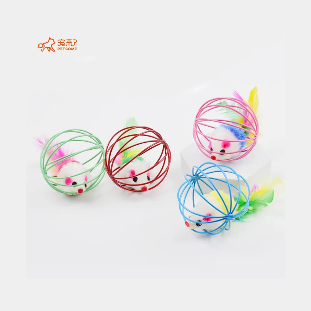 

PETCOME Amazon New Popular Plush Colorful Silent Rolling Cat Mouse Toy Ball, 4 color